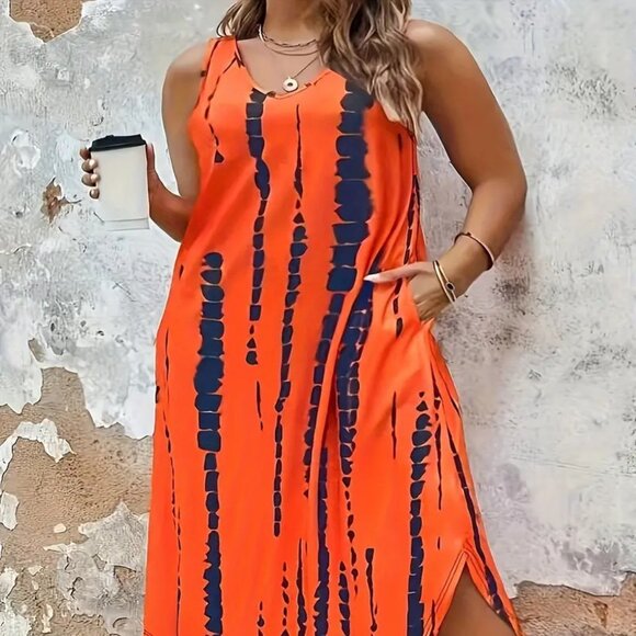 Women Plus Size Tie Dye Dress Loose/Relaxed Fit Vacation Beach Dress 14W 18W 20W - Picture 1 of 13